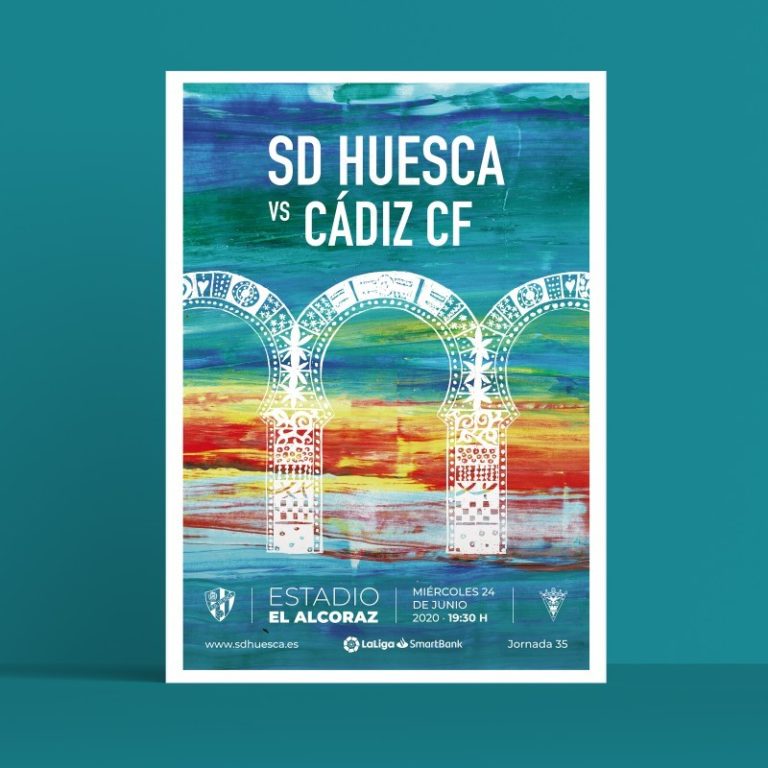 Gran cartel conmemorativo de la visita del Cádiz al Alcoraz