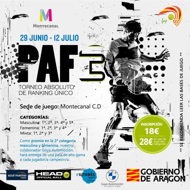 La prueba absoluta PAF 3 de pádel se celebrará entre el 29 de junio y el 12 de julio