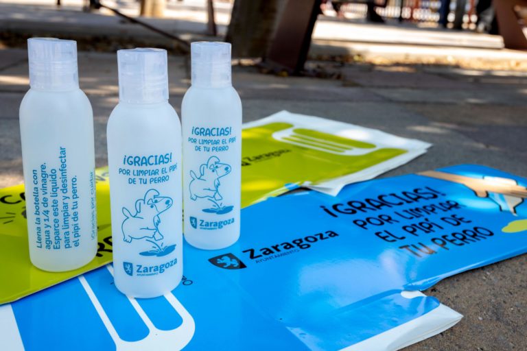 Zaragoza inicia una campaña contra los orines de perro en fachadas y mobiliario urbano