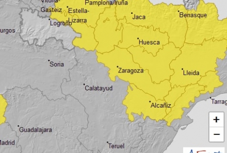 Aviso amarillo por lluvias en la provincia de Huesca, Cinco Villas, Ribera del Ebro y Bajo Aragón