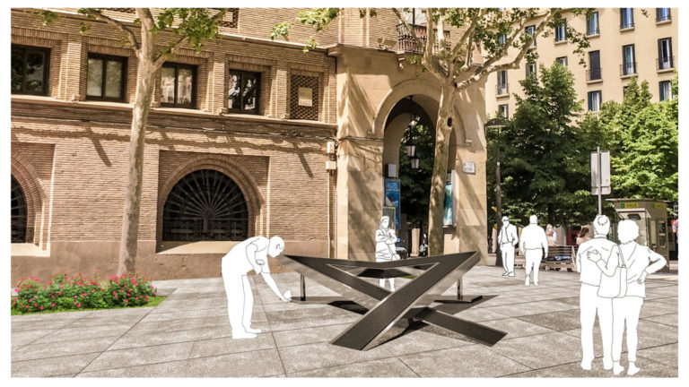 Un lazo con dos Z simétricas recodará a las víctimas de la Covid-19 en la Plaza de Santa Engracia