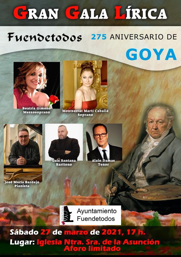 Fuendetodos celebra este sábado una Gran Gala Lírica para conmemorar el 275 aniversario de su más ilustre paisano Francisco de Goya