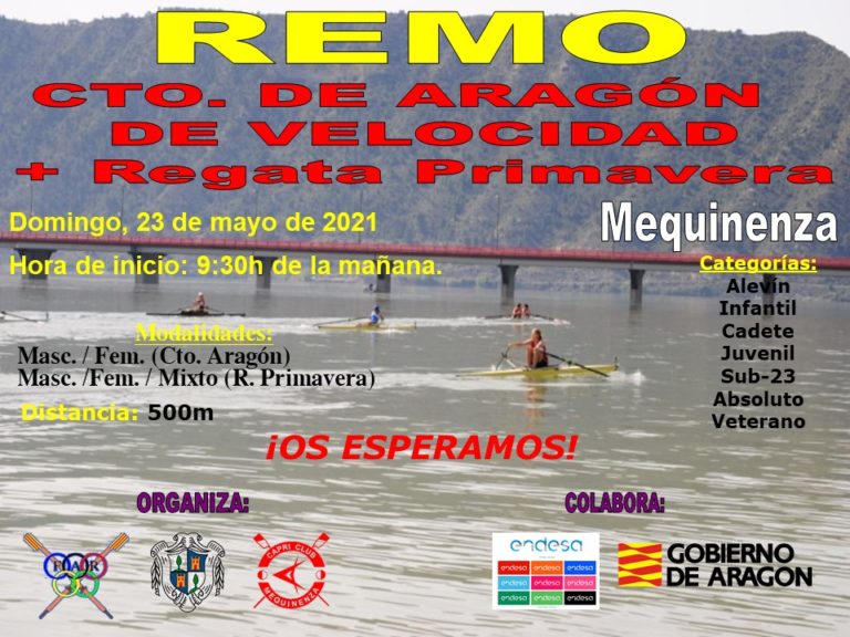 El Campeonato de Aragón de remo en su modalidad de velocidad tendrá lugar ete domingo en Mequinenza