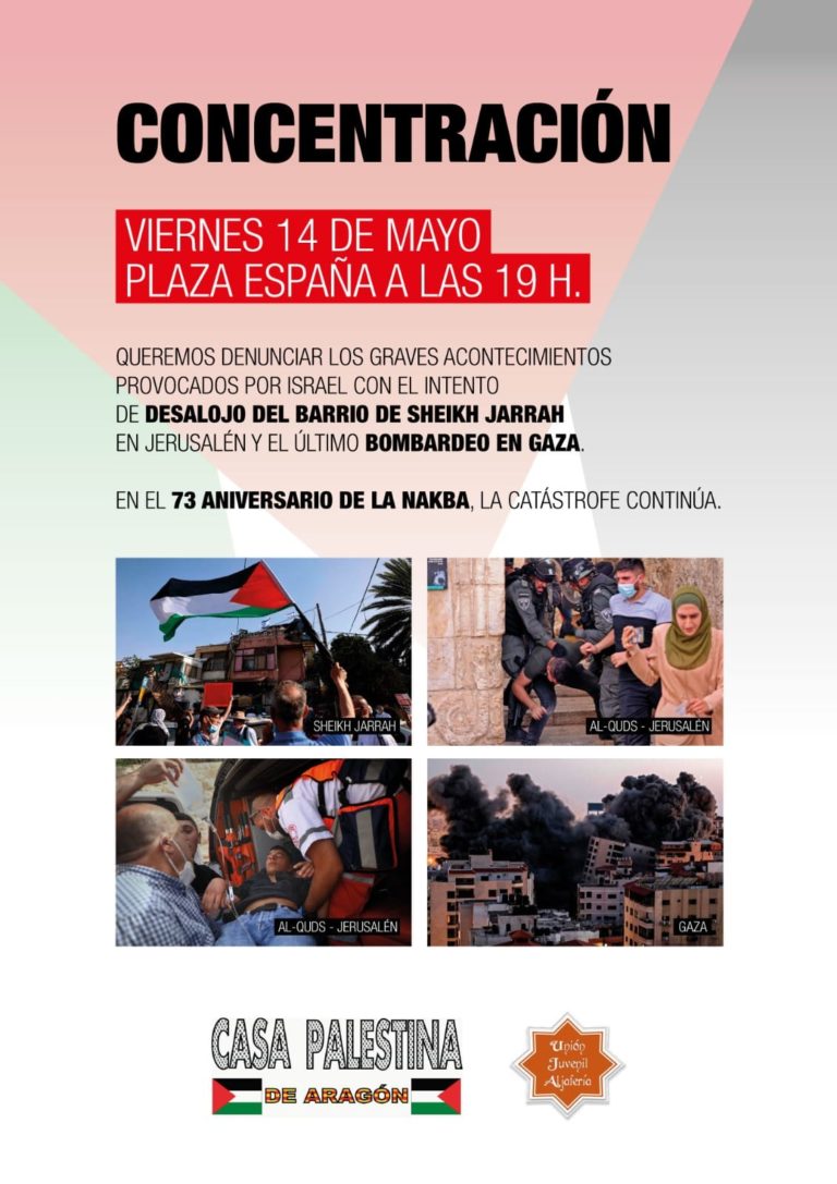 IU Aragón anima a participar esta tarde en la concentración por Palestina