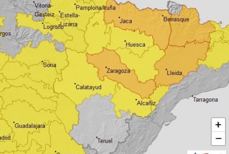 Aviso naranja por temperaturas máximas en Pirineo oscense y Ribera del Ebro