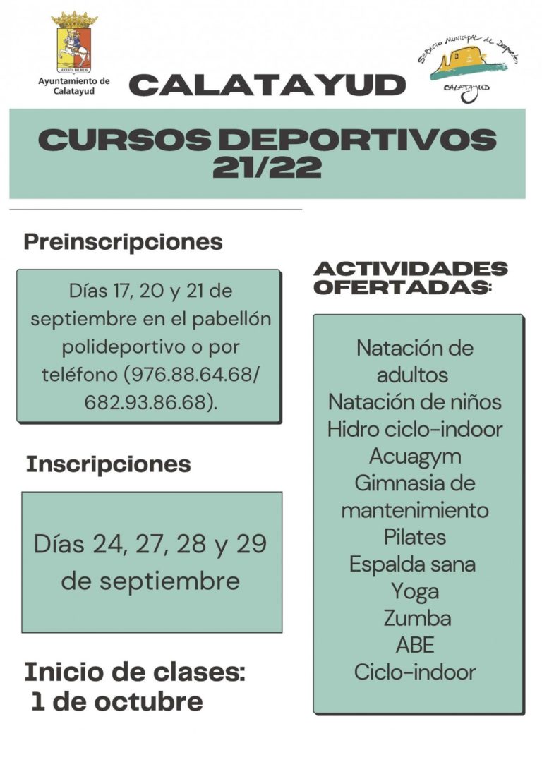El día 17 se abren las inscripciones para los cursos deportivos 2021/22