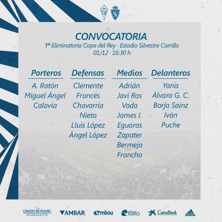 Convocatoria revolucionaria para el debut en Copa del Real Zaragoza