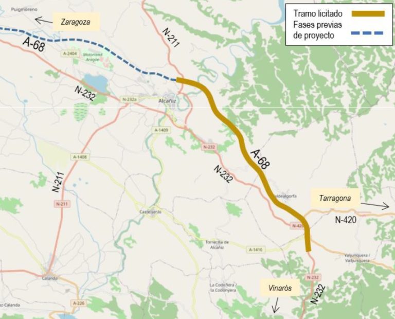 Nuevo avance en el Acuerdo de Teruel Existe: adjudican la redacción del proyecto de la A-68 Ventas de Valdealgorfa – Alcañiz