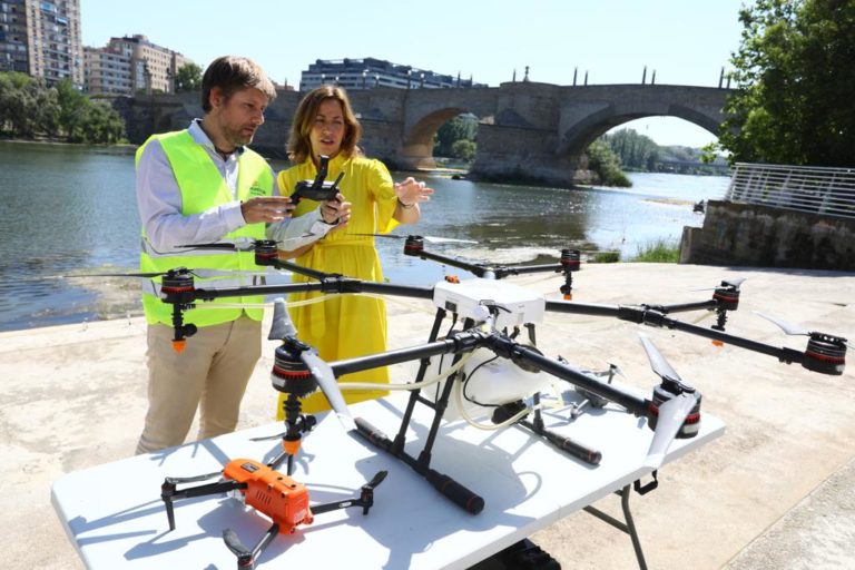 El Ayuntamiento vuelve a tratar con drones el tramo urbano del Ebro para prevenir la presencia de mosca negra