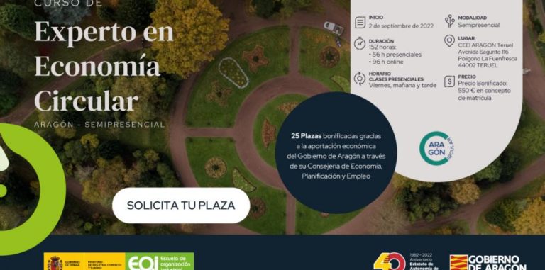 El Gobierno de Aragón pone en marcha un curso de experto en economía circular con 25 plazas bonificadas