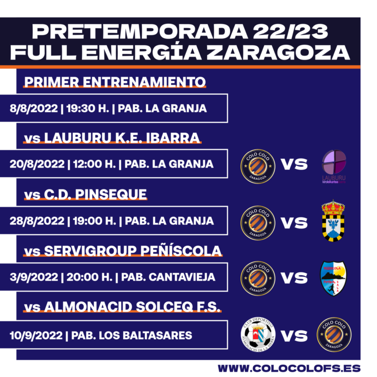 El Full Energía Colo Colo Zaragoza define sus amistosos de pretemporada antes del inicio de la competición