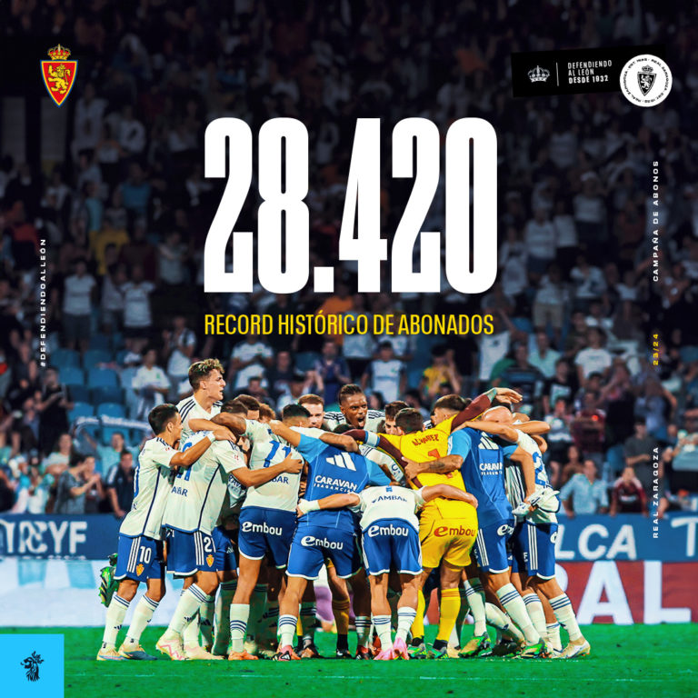 El Real Zaragoza anuncia que ya son 28.420 abonados esta temporada 23/24 superando el récord histórico de socios