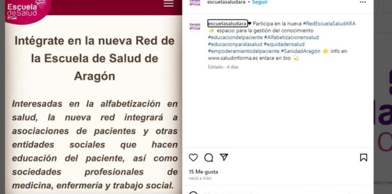 Nueva cuenta en Instagram de la Escuela de Salud de Aragón