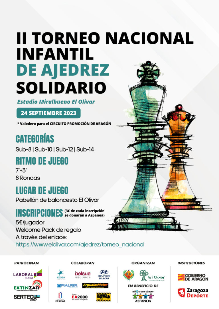 El II Torneo Nacional Infantil de Ajedrez Solidario llega este 24 de septiembre a las instalaciones del EM El Olivar