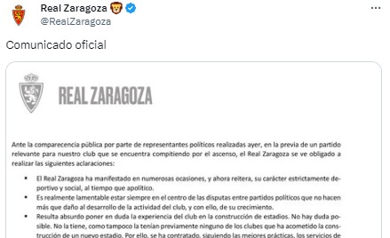 El Real Zaragoza entra en el debate político sobre la nueva Romareda