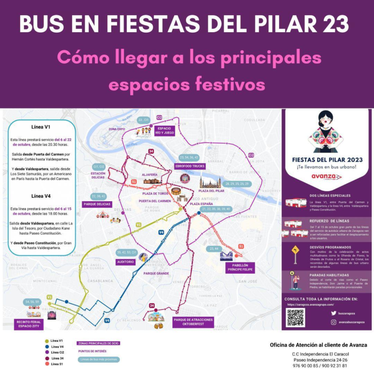 Horario de autobuses y tranvía para las Fiestas del Pilar
