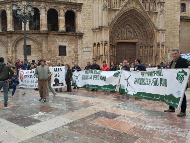 El Movimiento ciudadano Teruel Existe se manifiesta en Valencia contra la invasión de renovables