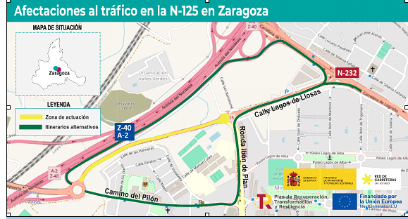 Corte de la N-125 en Zaragoza durante cinco meses por obras de integración urbana