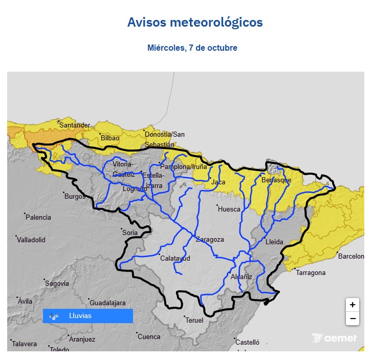 Alerta por lluvias intensas en el norte de la Cuenca del Ebro: posibles crecidas en Huesca