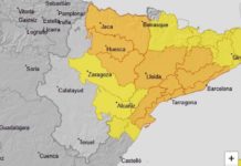 Aviso naranja por lluvias en Huesca y amarillos en otras zonas de Aragón