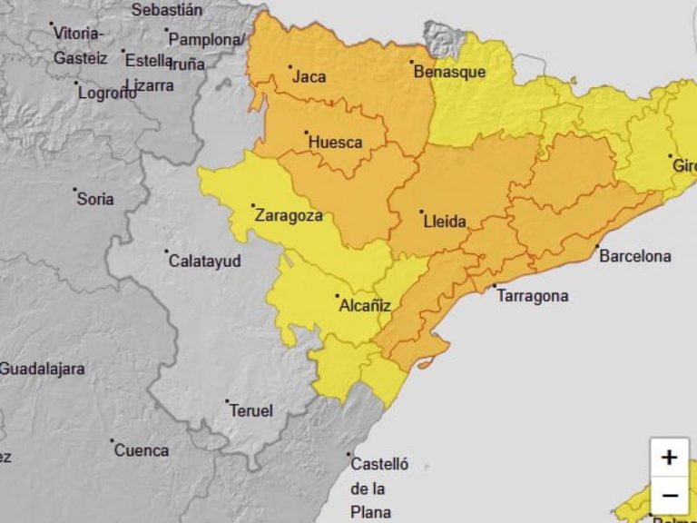 Aviso naranja por lluvias en Huesca y amarillos en otras zonas de Aragón
