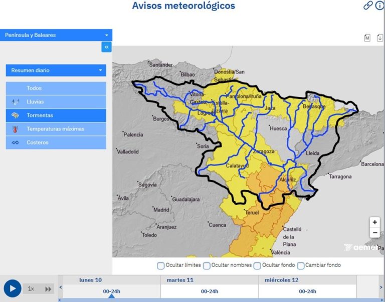 Avisos de lluvia intensa en Aragón: la CHE alerta sobre posibles crecidas súbitas