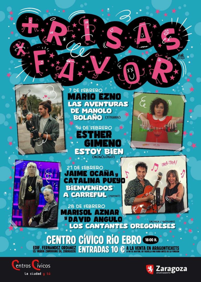 El ciclo de humor ‘Más risas, por favor’ llega al centro cívico Río Ebro con grandes artistas
