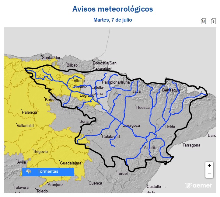 Se anuncian posibles crecidas en cauces menores y barrancos de Aragón por tormentas