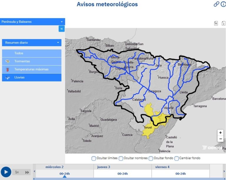 Riesgo de crecidas súbitas en Teruel y Castellón por lluvias intensas