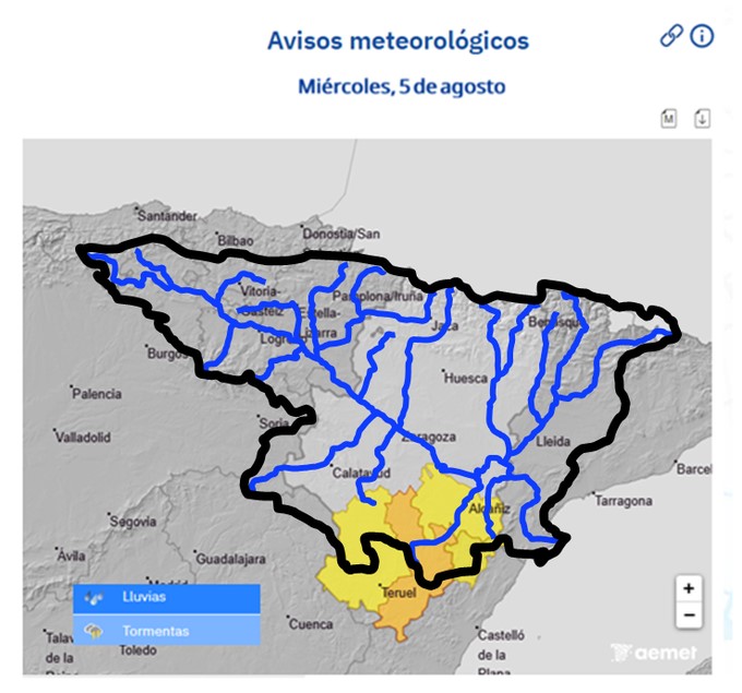 Riesgo de crecidas súbitas en Teruel y el río Bergantes por lluvias intensas