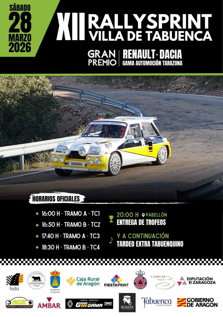 XII Rallysprint Tabuenca 2026 presenta lista definitiva de inscritos