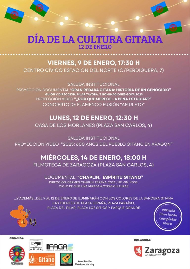 Zaragoza celebra el Día de la Cultura Gitana con actividades culturales del 9 al 12 de enero