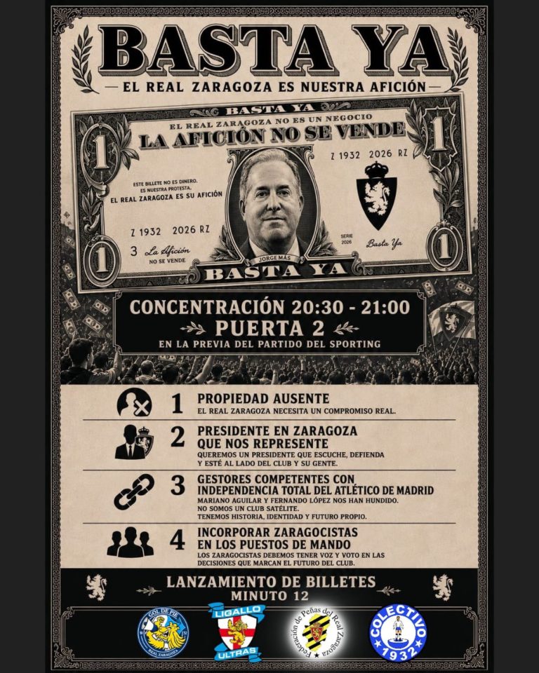 La afición del Real Zaragoza se organiza y señala a la propiedad con una protesta conjunta