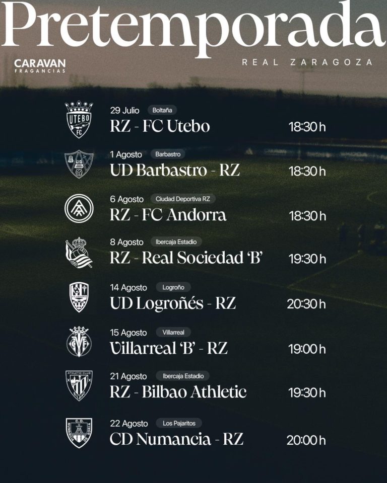 El Real Zaragoza confirma los horarios de sus ocho amistosos de pretemporada